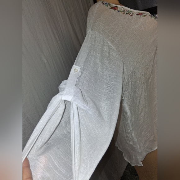 Zac & Rachel White Blouse with Floral Embroidery Bohemian Size XL - Picture 7 of 16